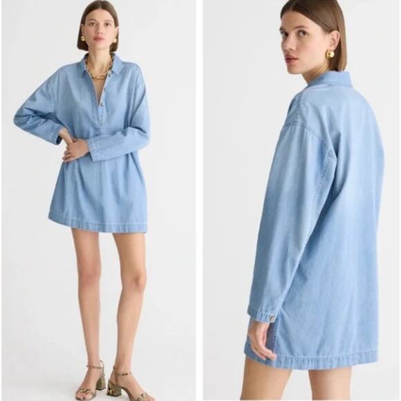 NWT J. Crew Popover Dress in Chambray Blue XXL - Picture 1 of 13